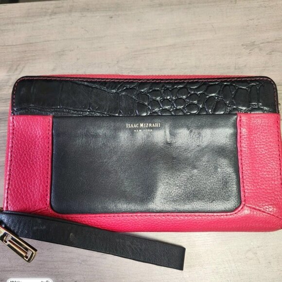 Wristlet Leather Wallet Clutch Isaac Mizrahi LILETH Red / Black & Embossed Croc - Picture 1 of 3